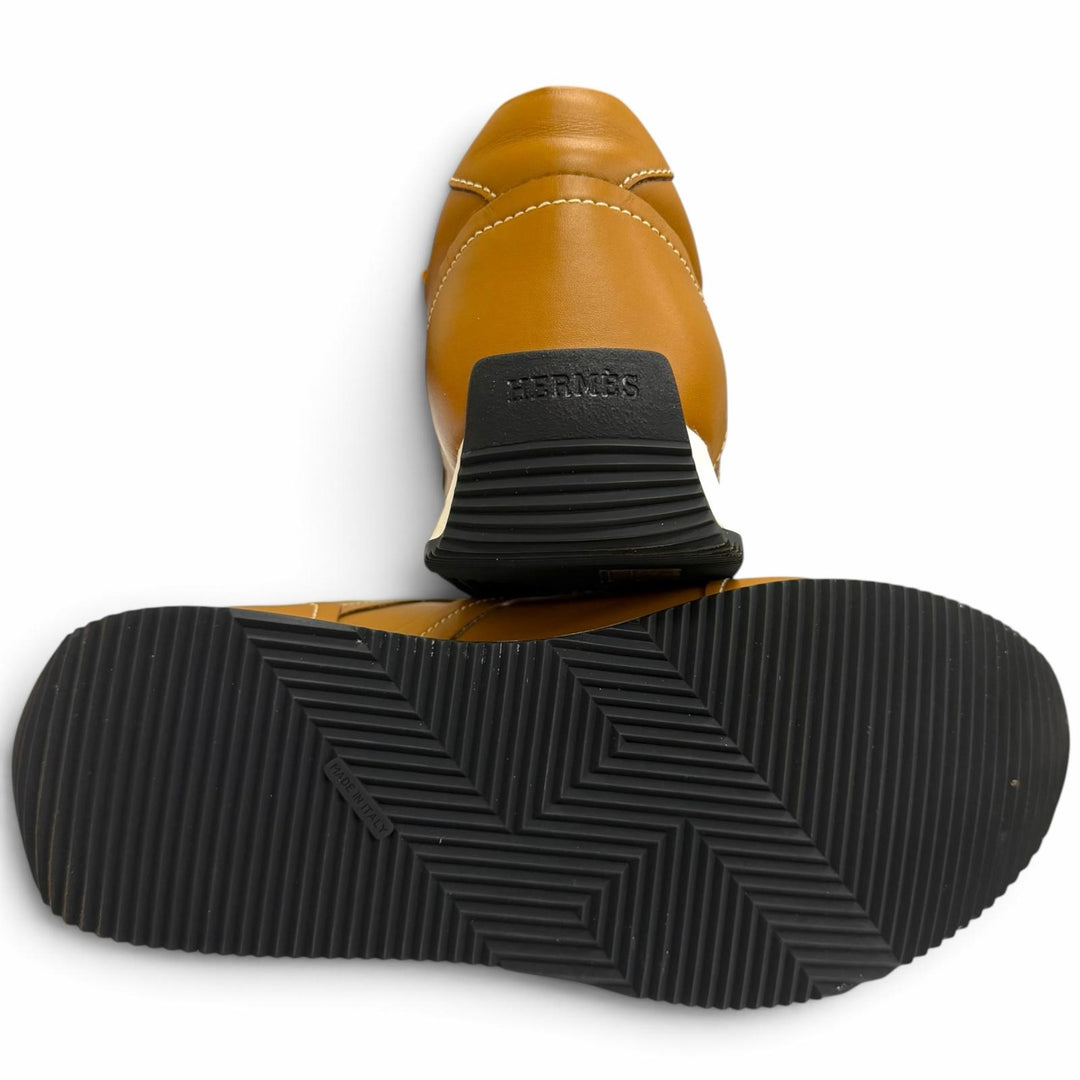 未使用品□HERMES エルメス Chris クリス レザー Hロゴ レースアップ ローカットスニーカー ブラウン 41 イタリア製 メンズ 保存袋付き