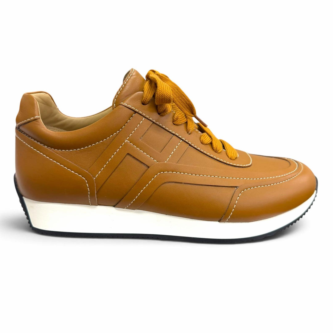 未使用品□HERMES エルメス Chris クリス レザー Hロゴ レースアップ ローカットスニーカー ブラウン 41 イタリア製 メンズ 保存袋付き