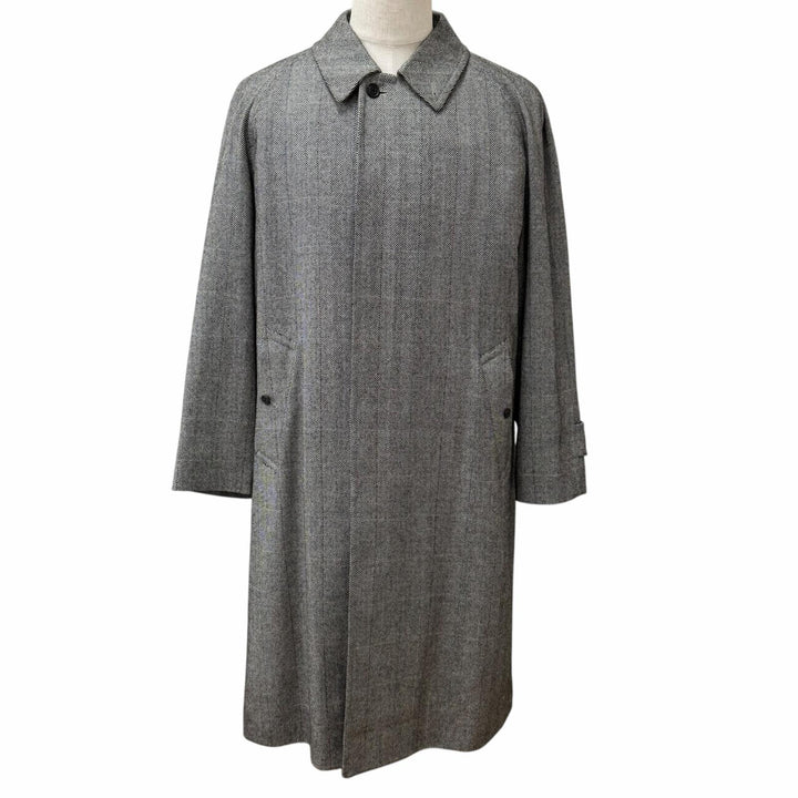 美品□Burberrys バーバリー ヘリンボーン ストライプ柄 カシミヤ混 フライフロント ステンカラーコート チャコールグレー 92-170-5