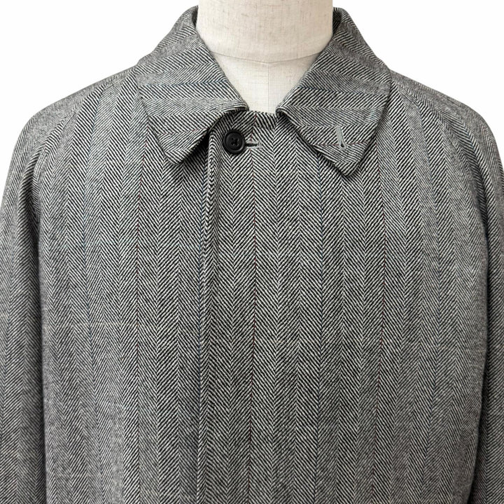 美品□Burberrys バーバリー ヘリンボーン ストライプ柄 カシミヤ混 フライフロント ステンカラーコート チャコールグレー 92-170-5