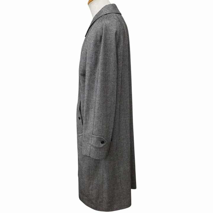 美品□Burberrys バーバリー ヘリンボーン ストライプ柄 カシミヤ混 フライフロント ステンカラーコート チャコールグレー 92-170-5