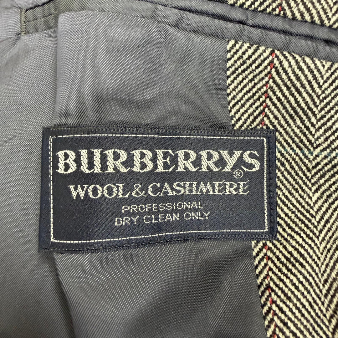 美品□Burberrys バーバリー ヘリンボーン ストライプ柄 カシミヤ混 フライフロント ステンカラーコート チャコールグレー 92-170-5