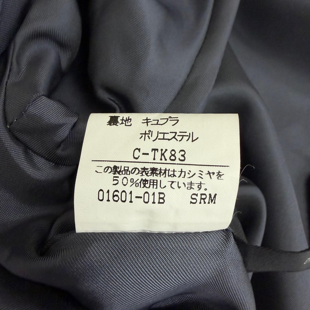 美品□Burberrys バーバリー ヘリンボーン ストライプ柄 カシミヤ混 フライフロント ステンカラーコート チャコールグレー 92-170-5