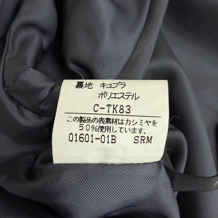 美品□Burberrys バーバリー ヘリンボーン ストライプ柄 カシミヤ混 フライフロント ステンカラーコート チャコールグレー 92-170-5