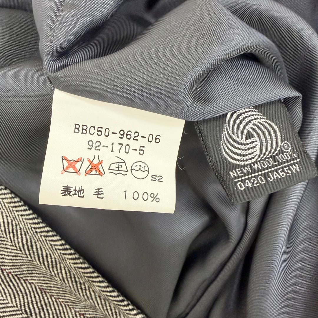 美品□Burberrys バーバリー ヘリンボーン ストライプ柄 カシミヤ混 フライフロント ステンカラーコート チャコールグレー 92-170-5
