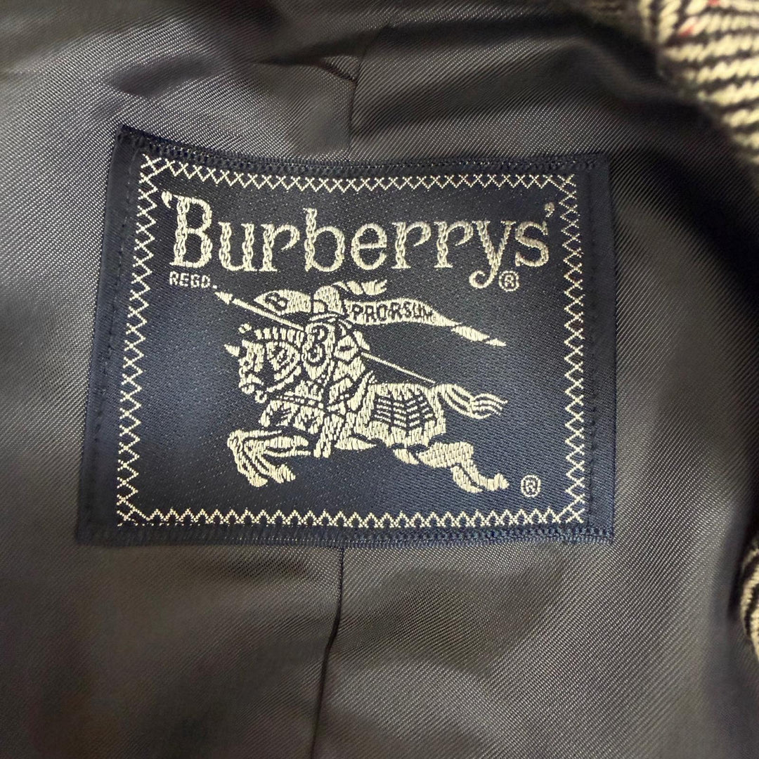 美品□Burberrys バーバリー ヘリンボーン ストライプ柄 カシミヤ混 フライフロント ステンカラーコート チャコールグレー 92-170-5