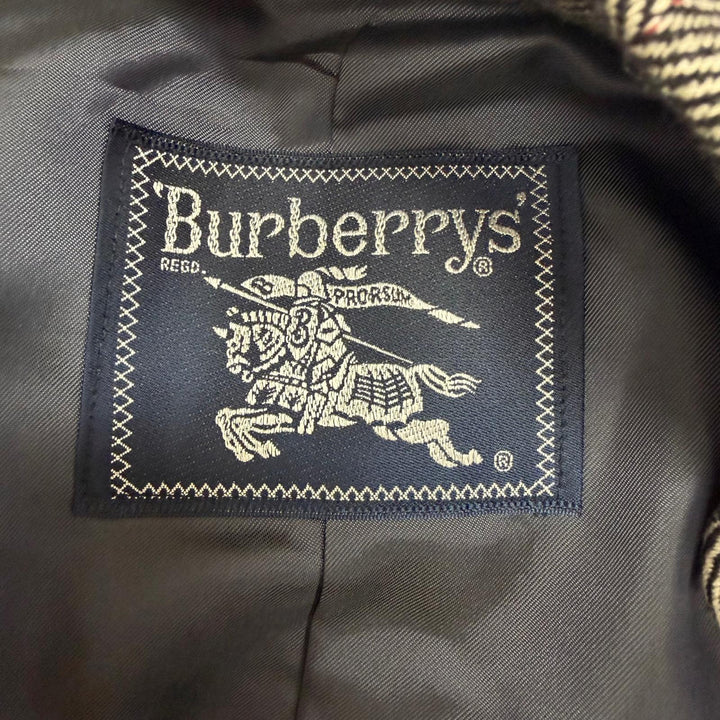 美品□Burberrys バーバリー ヘリンボーン ストライプ柄 カシミヤ混 フライフロント ステンカラーコート チャコールグレー 92-170-5