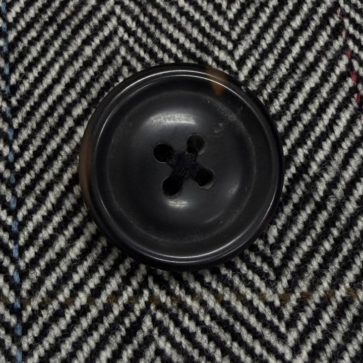 美品□Burberrys バーバリー ヘリンボーン ストライプ柄 カシミヤ混 フライフロント ステンカラーコート チャコールグレー 92-170-5