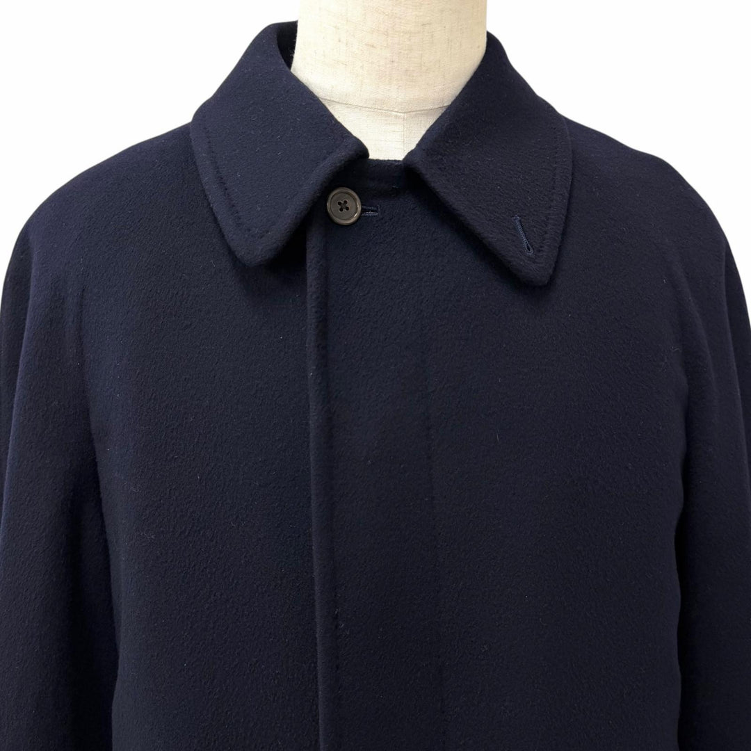 良品□Burberrys バーバリー カシミヤ ウール フライフロント 比翼 ステンカラーコート ロングコート ネイビー L メンズオススメ
