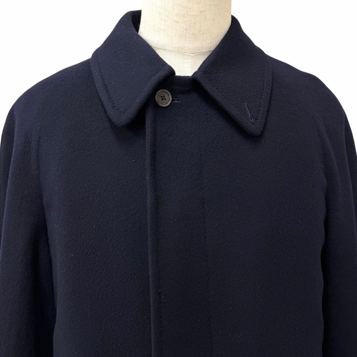 良品□Burberrys バーバリー カシミヤ ウール フライフロント 比翼 ステンカラーコート ロングコート ネイビー L メンズオススメ