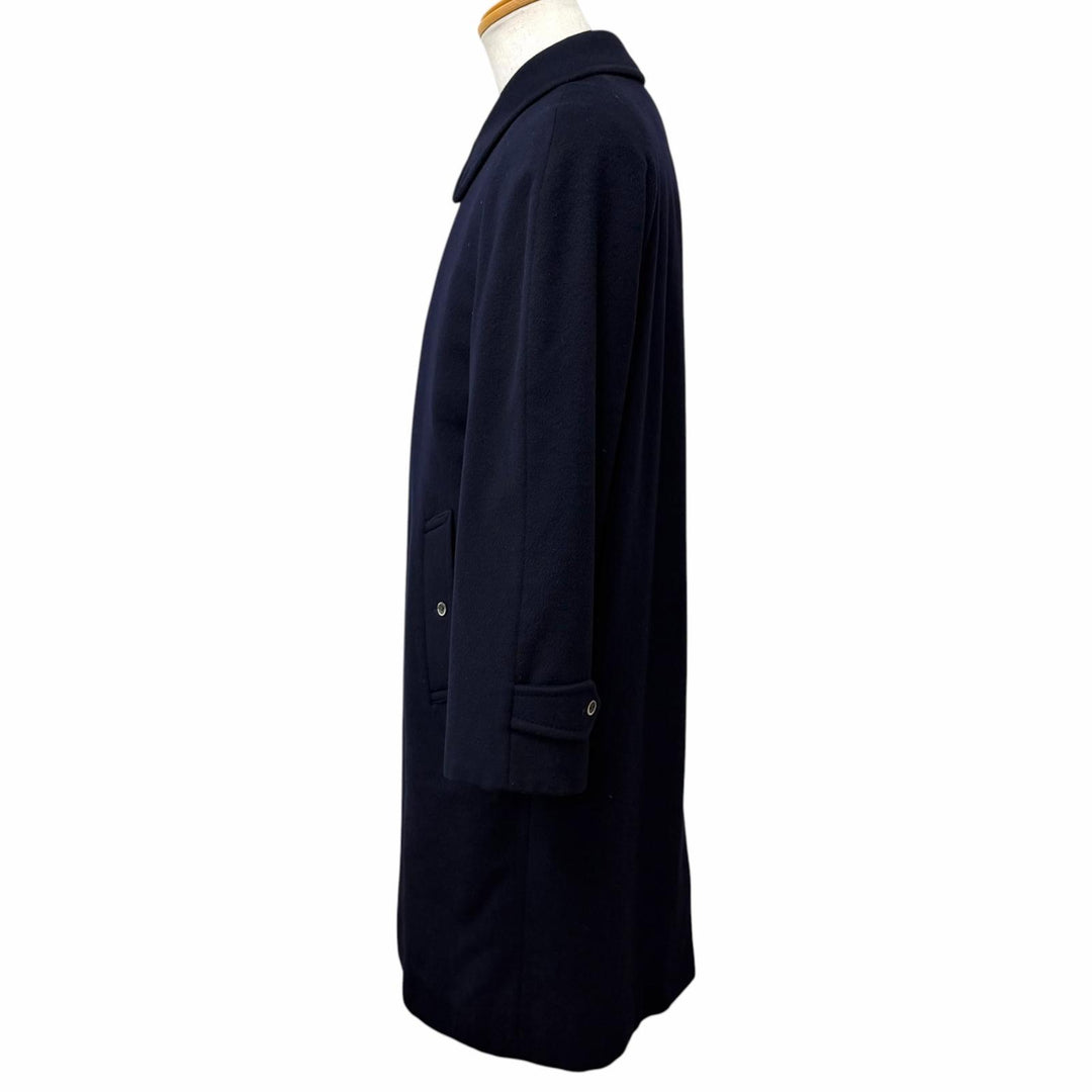 良品□Burberrys バーバリー カシミヤ ウール フライフロント 比翼 ステンカラーコート ロングコート ネイビー L メンズオススメ