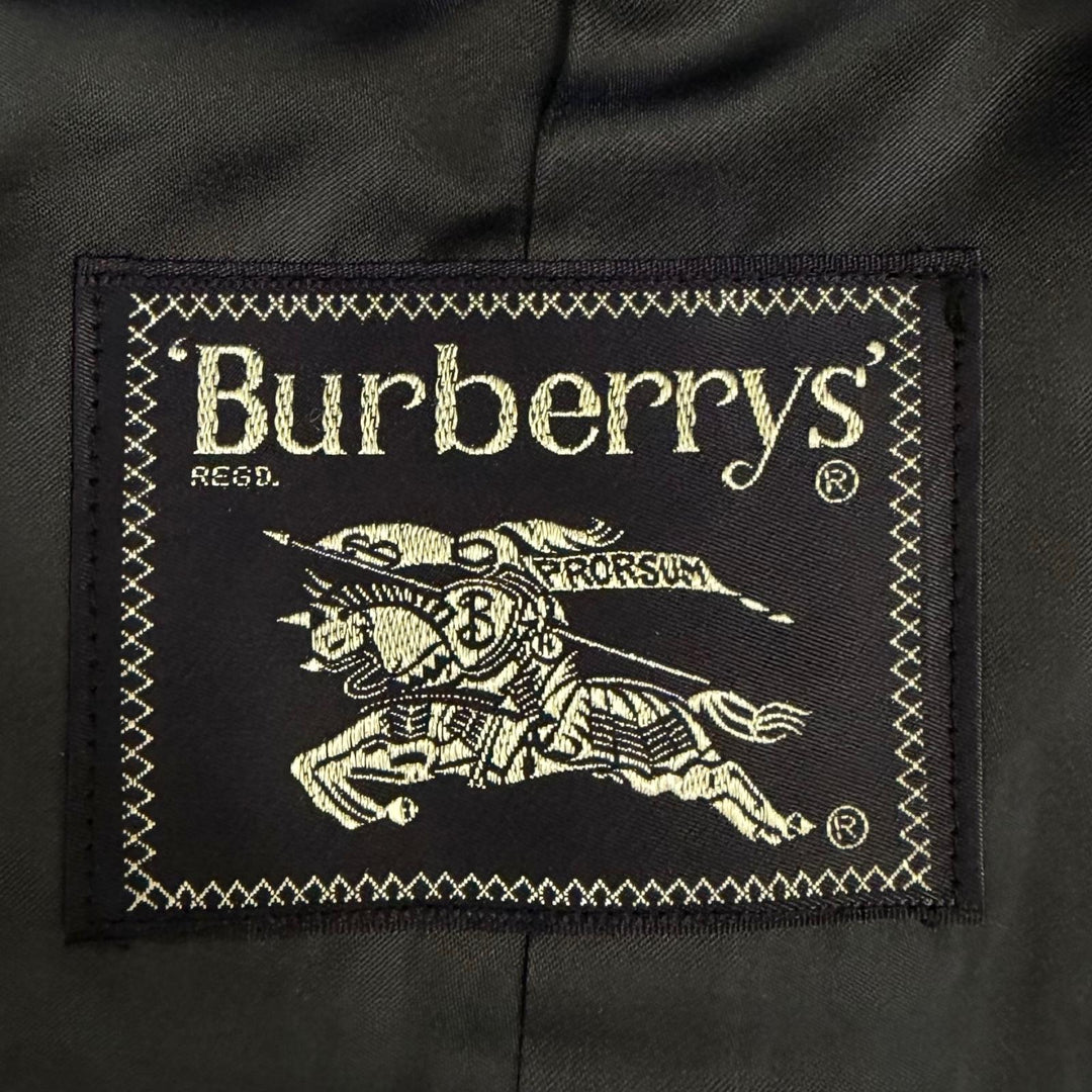 良品□Burberrys バーバリー カシミヤ ウール フライフロント 比翼 ステンカラーコート ロングコート ネイビー L メンズオススメ