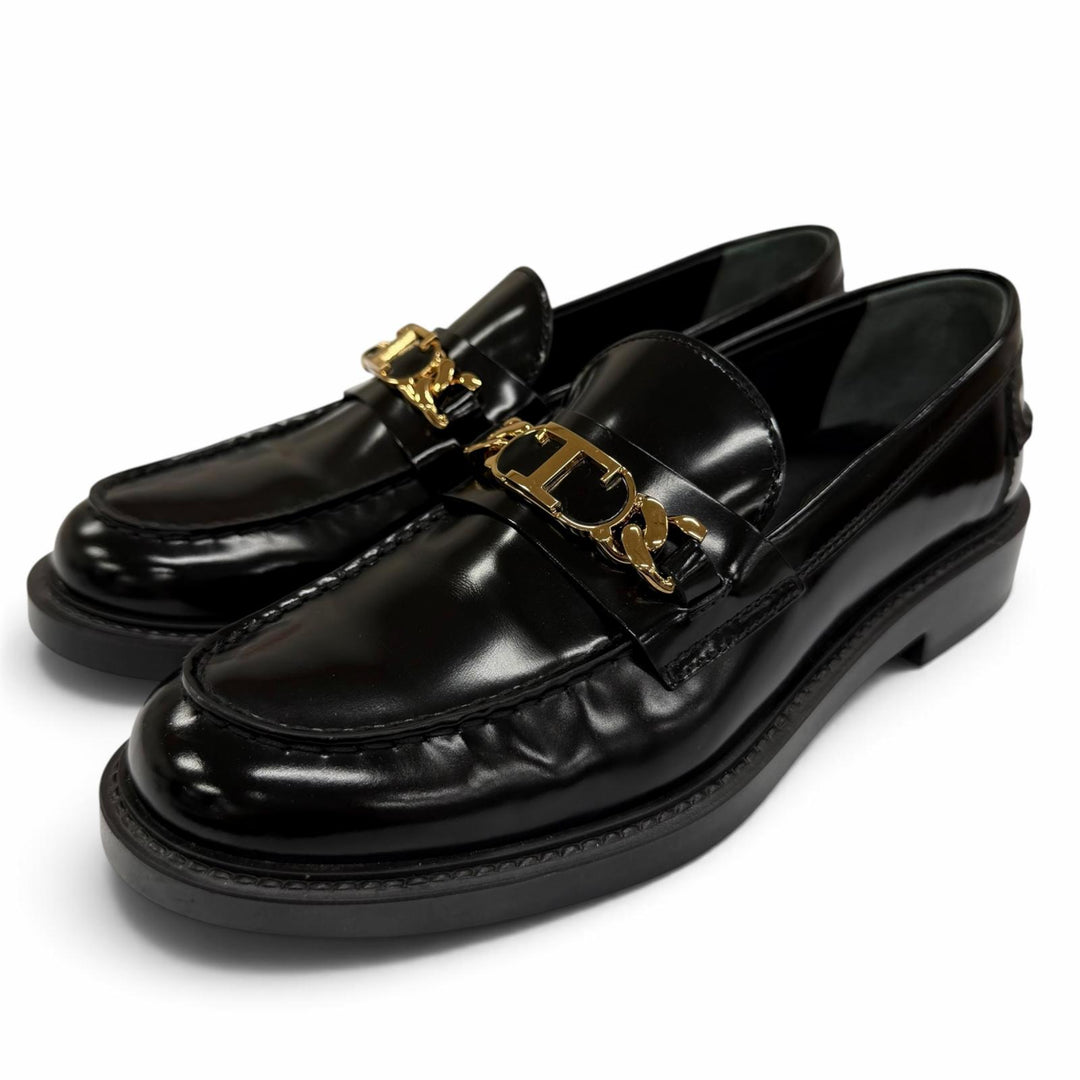極美品☆TOD’S トッズ チェーンTロゴ レザーシューズ ローファー ブラック 37.5 イタリア製 レディース