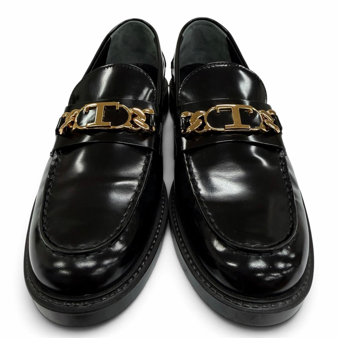 極美品☆TOD’S トッズ チェーンTロゴ レザーシューズ ローファー ブラック 37.5 イタリア製 レディース