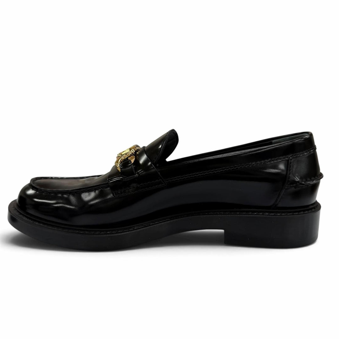 極美品☆TOD’S トッズ チェーンTロゴ レザーシューズ ローファー ブラック 37.5 イタリア製 レディース