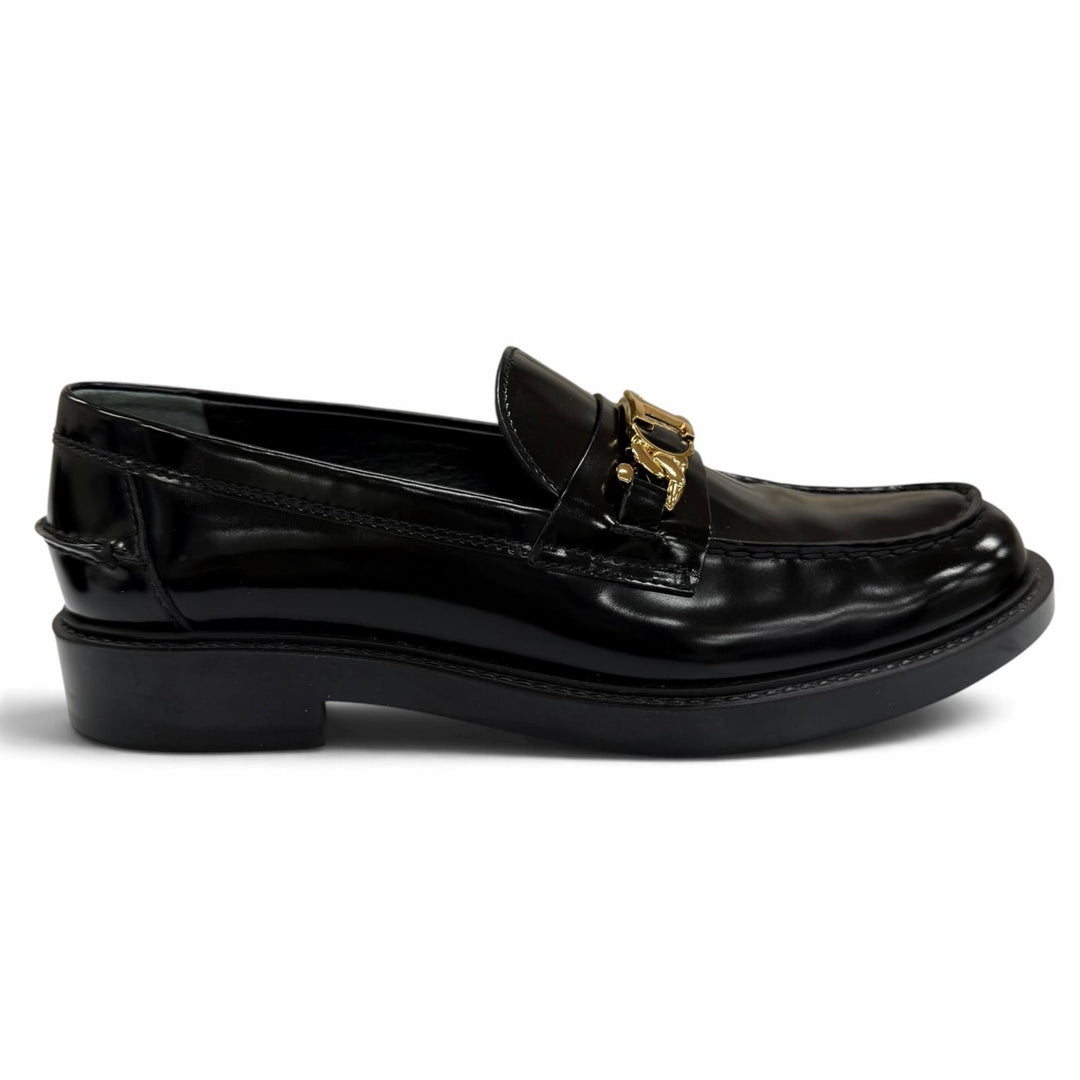 極美品☆TOD’S トッズ チェーンTロゴ レザーシューズ ローファー ブラック 37.5 イタリア製 レディース