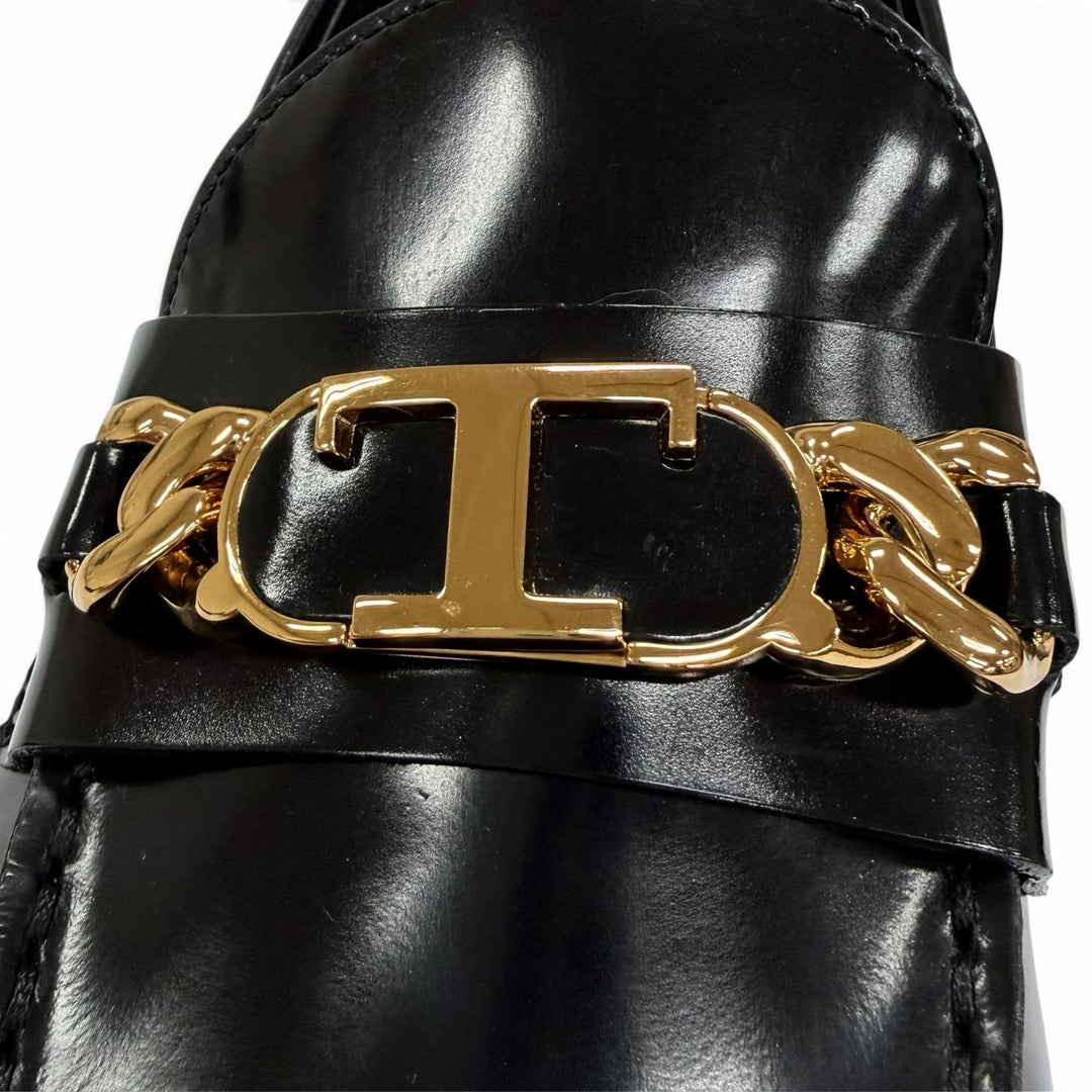 極美品☆TOD’S トッズ チェーンTロゴ レザーシューズ ローファー ブラック 37.5 イタリア製 レディース