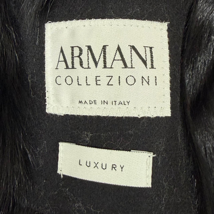 美品□ARMANI COLLEZIONI アルマーニコレッツォーニ カシミヤ混 LUXURY ラムファー使い ピーコート ブラック IT 52 イタリア製 正規品