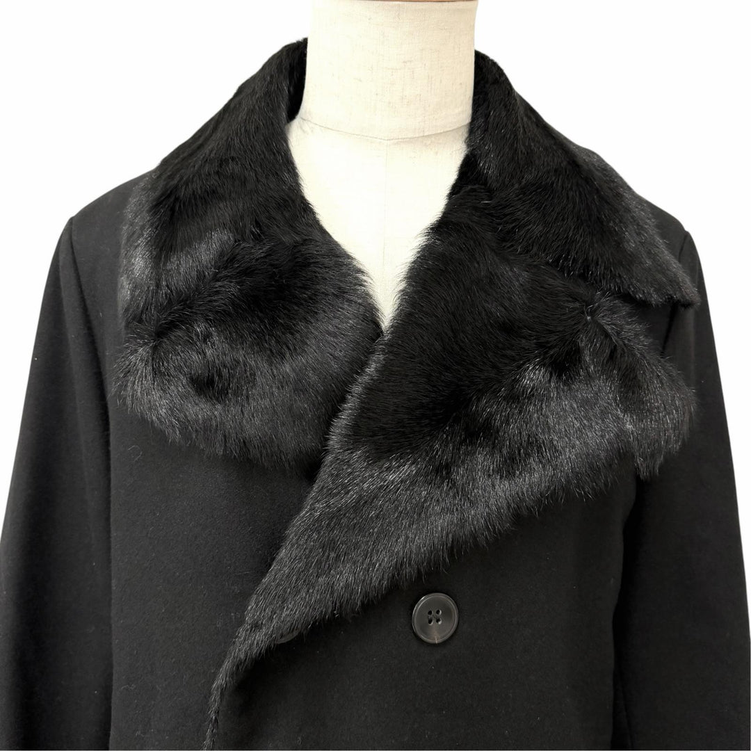 美品□ARMANI COLLEZIONI アルマーニコレッツォーニ カシミヤ混 LUXURY ラムファー使い ピーコート ブラック IT 52 イタリア製 正規品