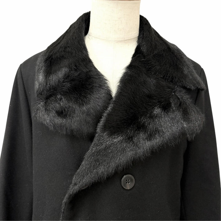 美品□ARMANI COLLEZIONI アルマーニコレッツォーニ カシミヤ混 LUXURY ラムファー使い ピーコート ブラック IT 52 イタリア製 正規品