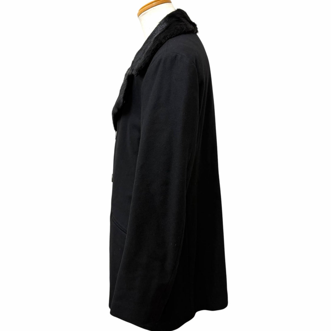 美品□ARMANI COLLEZIONI アルマーニコレッツォーニ カシミヤ混 LUXURY ラムファー使い ピーコート ブラック IT 52 イタリア製 正規品