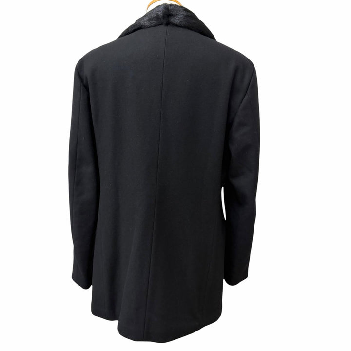 美品□ARMANI COLLEZIONI アルマーニコレッツォーニ カシミヤ混 LUXURY ラムファー使い ピーコート ブラック IT 52 イタリア製 正規品