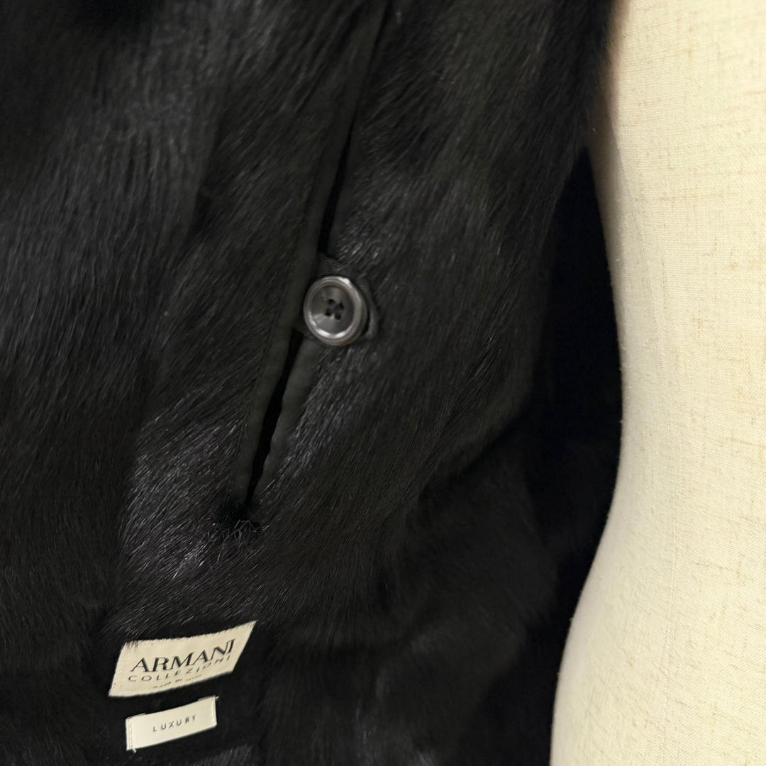美品□ARMANI COLLEZIONI アルマーニコレッツォーニ カシミヤ混 LUXURY ラムファー使い ピーコート ブラック IT 52 イタリア製 正規品