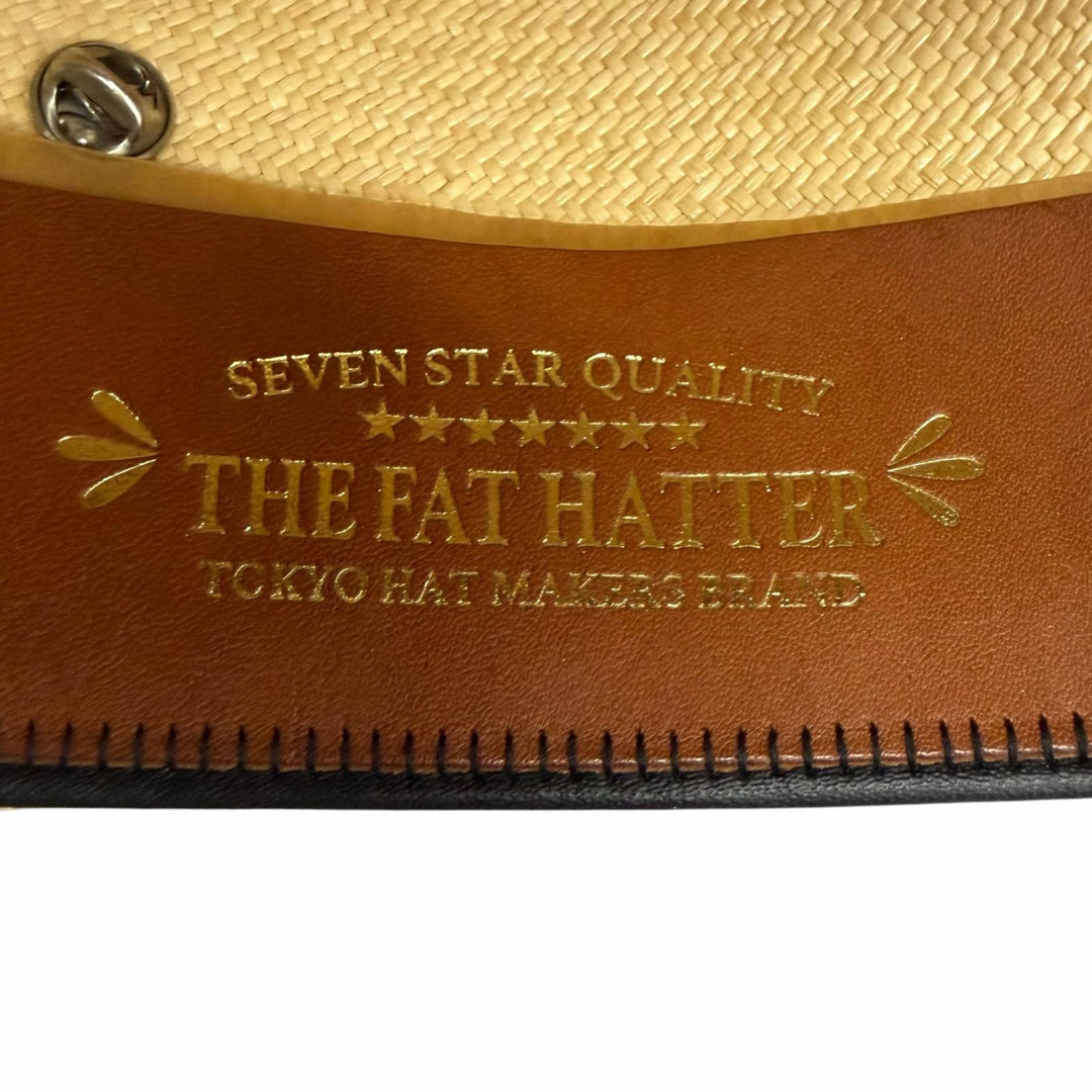 極美品□THE FAT HATTER ザファットハッター CROW ピンバッジ付き 焦がし加工 パナマハット ストローハット 中折れ帽 ベージュ 7 5/8