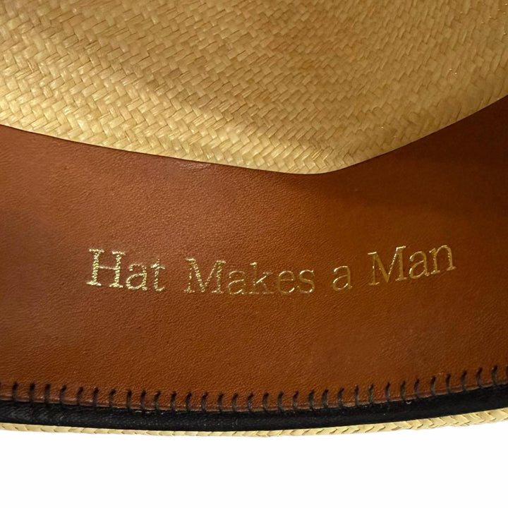 極美品□THE FAT HATTER ザファットハッター CROW ピンバッジ付き 焦がし加工 パナマハット ストローハット 中折れ帽 ベージュ 7 5/8