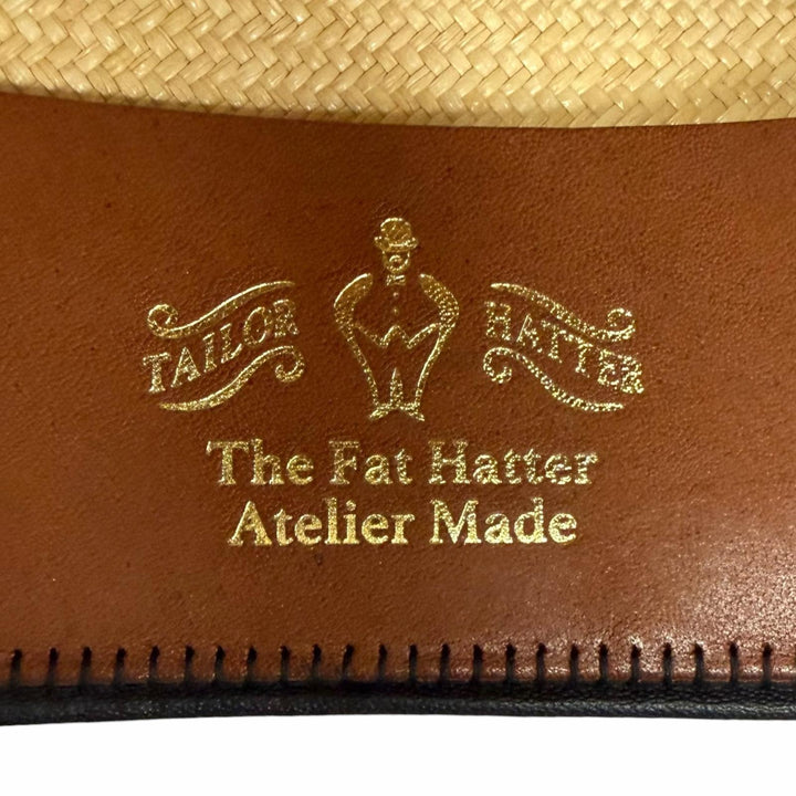 極美品□THE FAT HATTER ザファットハッター CROW ピンバッジ付き 焦がし加工 パナマハット ストローハット 中折れ帽 ベージュ 7 5/8