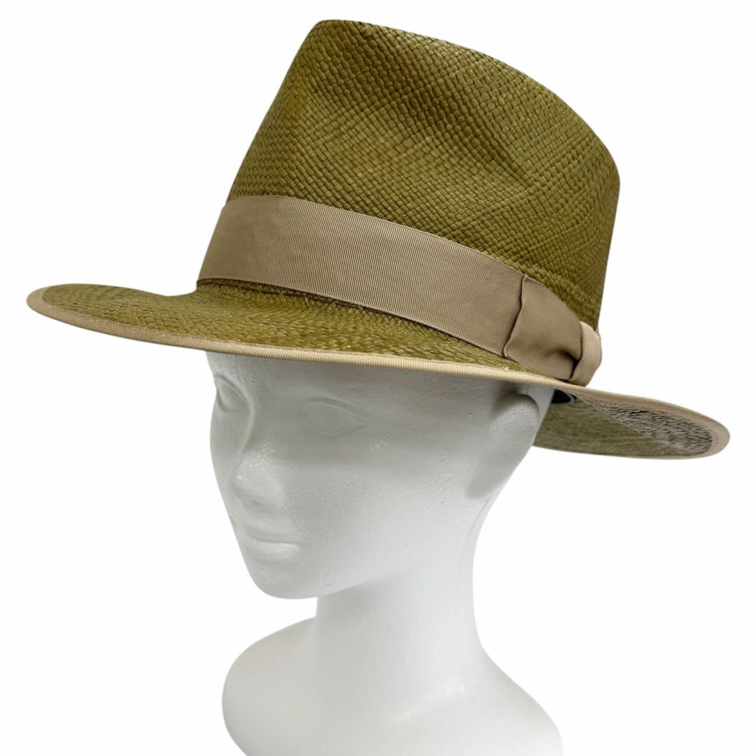 美品□CROWTED HATTERS クローテッドハッターズ パナマハット ストローハット 中折れ帽 帽子 グリーン 61 メンズ オススメ