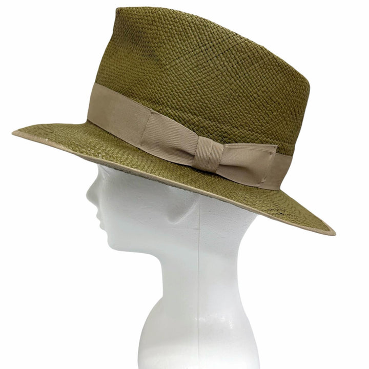 美品□CROWTED HATTERS クローテッドハッターズ パナマハット ストローハット 中折れ帽 帽子 グリーン 61 メンズ オススメ
