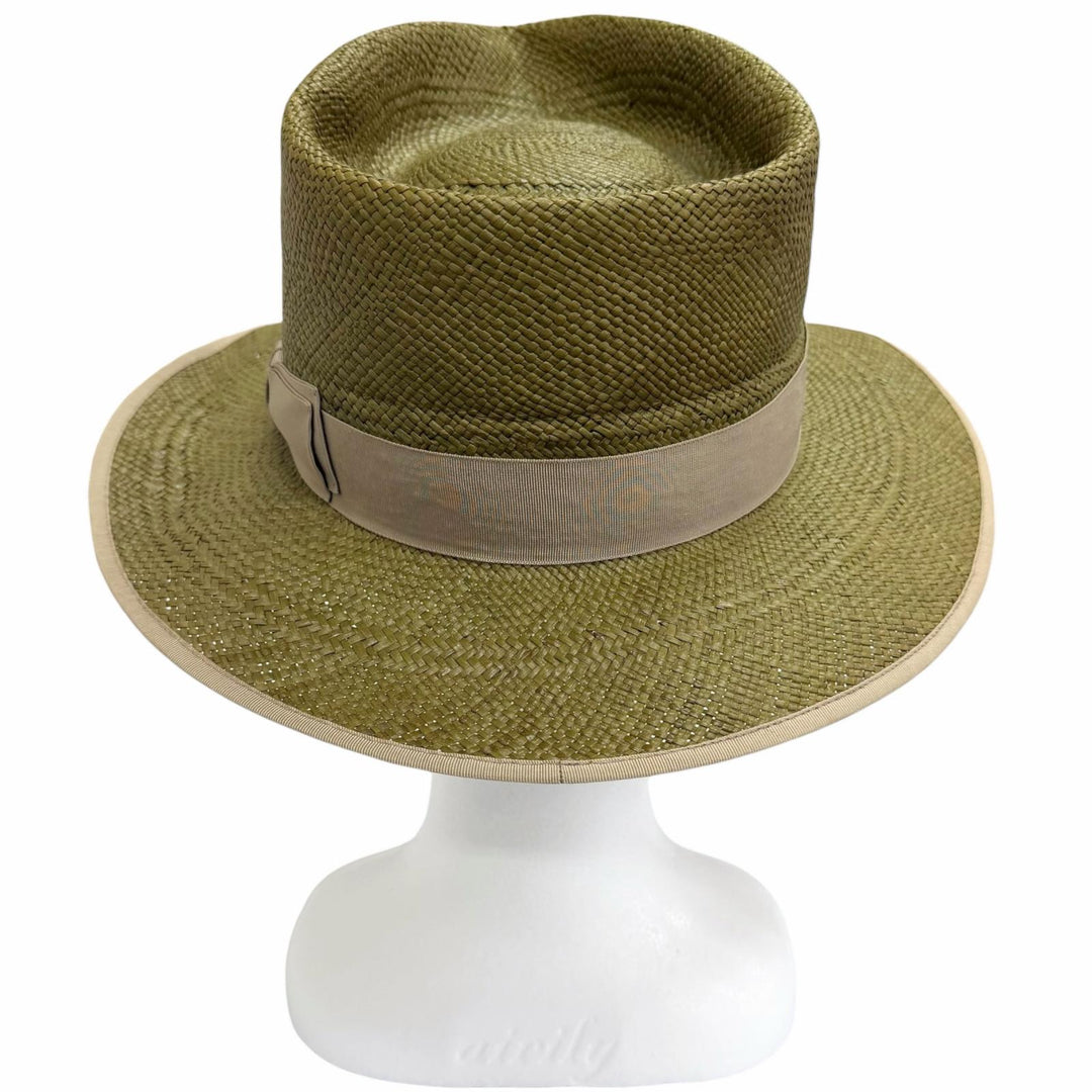 美品□CROWTED HATTERS クローテッドハッターズ パナマハット ストローハット 中折れ帽 帽子 グリーン 61 メンズ オススメ