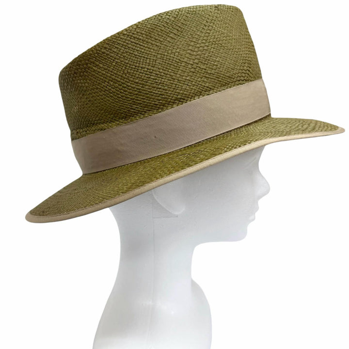 美品□CROWTED HATTERS クローテッドハッターズ パナマハット ストローハット 中折れ帽 帽子 グリーン 61 メンズ オススメ