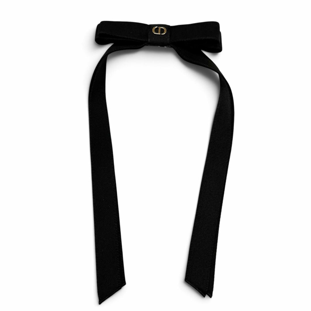 未使用品★Christian Dior クリスチャンディオール 45DT952E132 CDロゴ リボンバレッタ ブラック ゴールド金具 イタリア製 正規品 箱付き