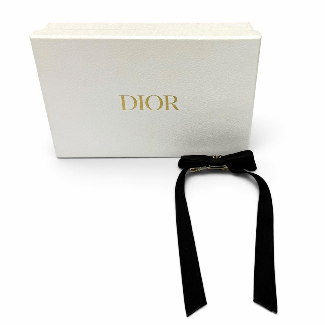 未使用品★Christian Dior クリスチャンディオール 45DT952E132 CDロゴ リボンバレッタ ブラック ゴールド金具 イタリア製 正規品 箱付き