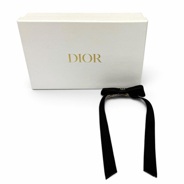 未使用品★Christian Dior クリスチャンディオール 45DT952E132 CDロゴ リボンバレッタ ブラック ゴールド金具 イタリア製 正規品 箱付き