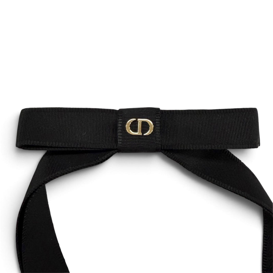 未使用品★Christian Dior クリスチャンディオール 45DT952E132 CDロゴ リボンバレッタ ブラック ゴールド金具 イタリア製 正規品 箱付き