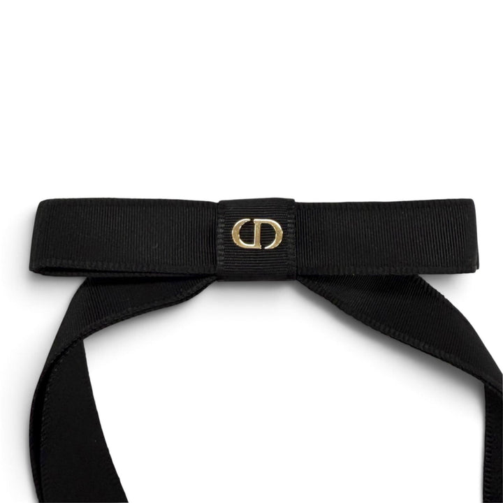 未使用品★Christian Dior クリスチャンディオール 45DT952E132 CDロゴ リボンバレッタ ブラック ゴールド金具 イタリア製 正規品 箱付き