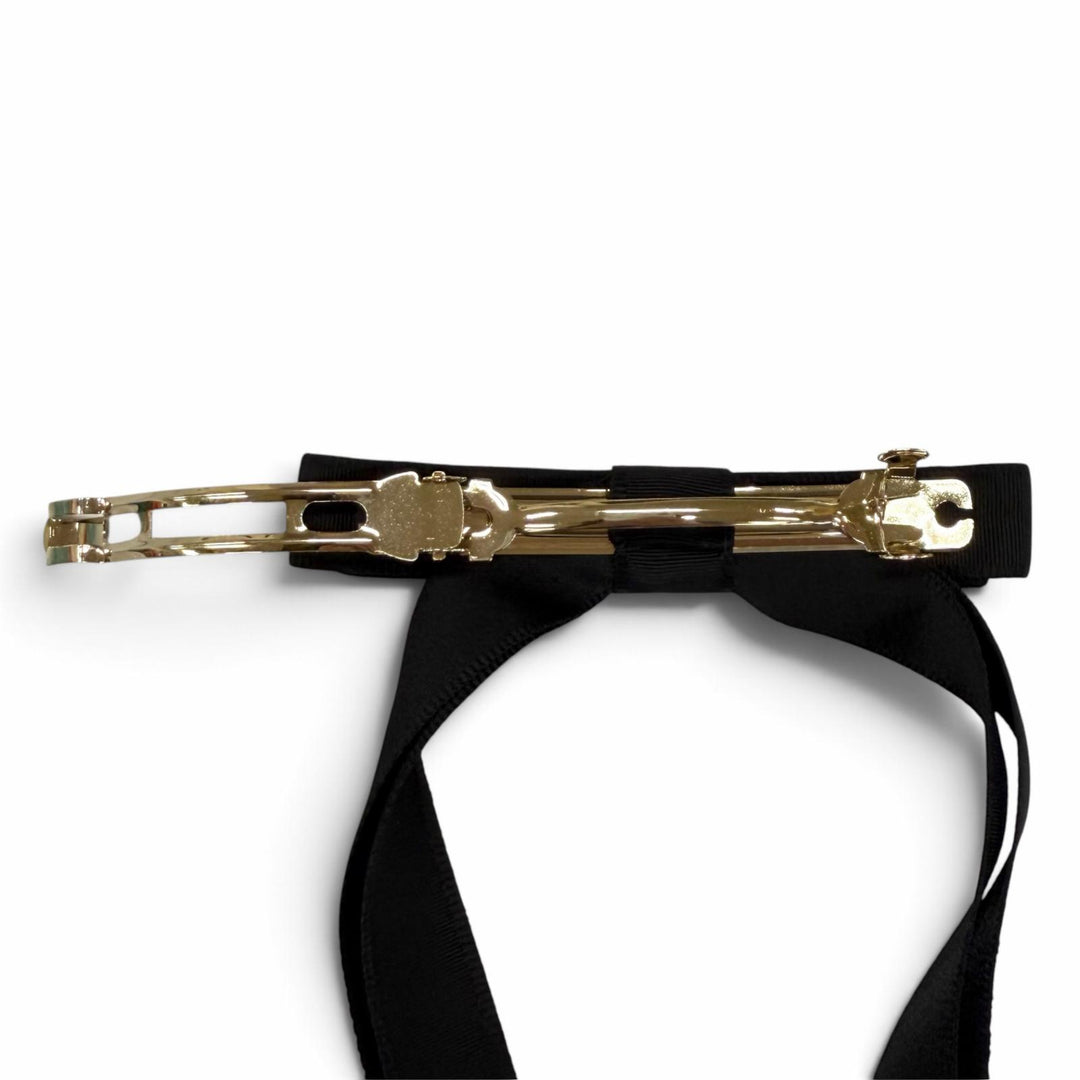 未使用品★Christian Dior クリスチャンディオール 45DT952E132 CDロゴ リボンバレッタ ブラック ゴールド金具 イタリア製 正規品 箱付き