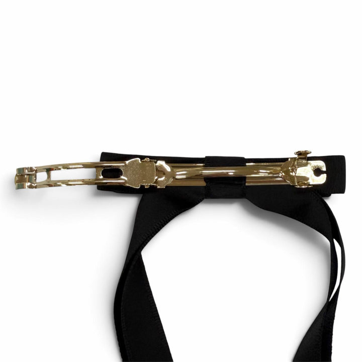 未使用品★Christian Dior クリスチャンディオール 45DT952E132 CDロゴ リボンバレッタ ブラック ゴールド金具 イタリア製 正規品 箱付き