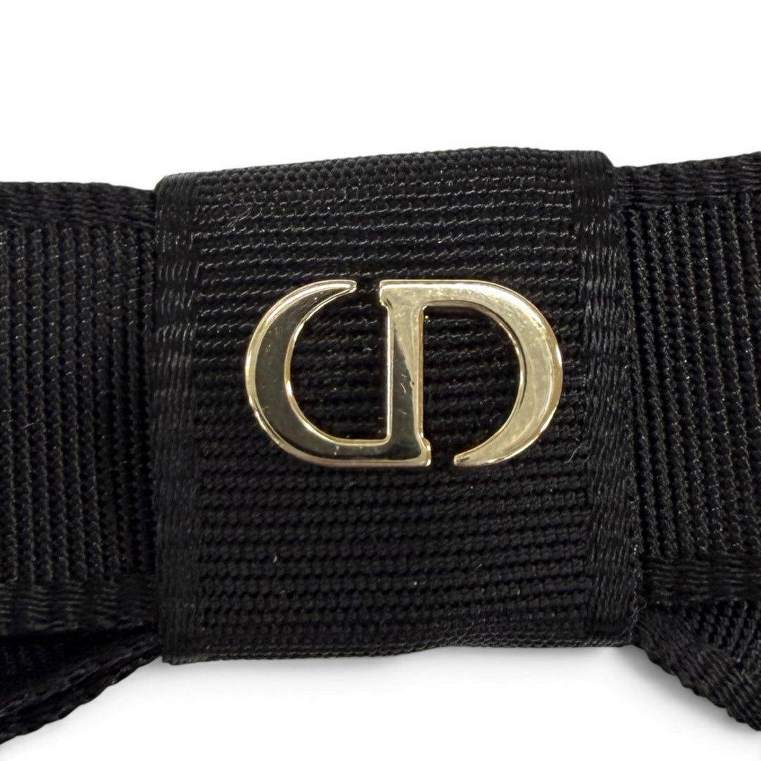 未使用品★Christian Dior クリスチャンディオール 45DT952E132 CDロゴ リボンバレッタ ブラック ゴールド金具 イタリア製 正規品 箱付き