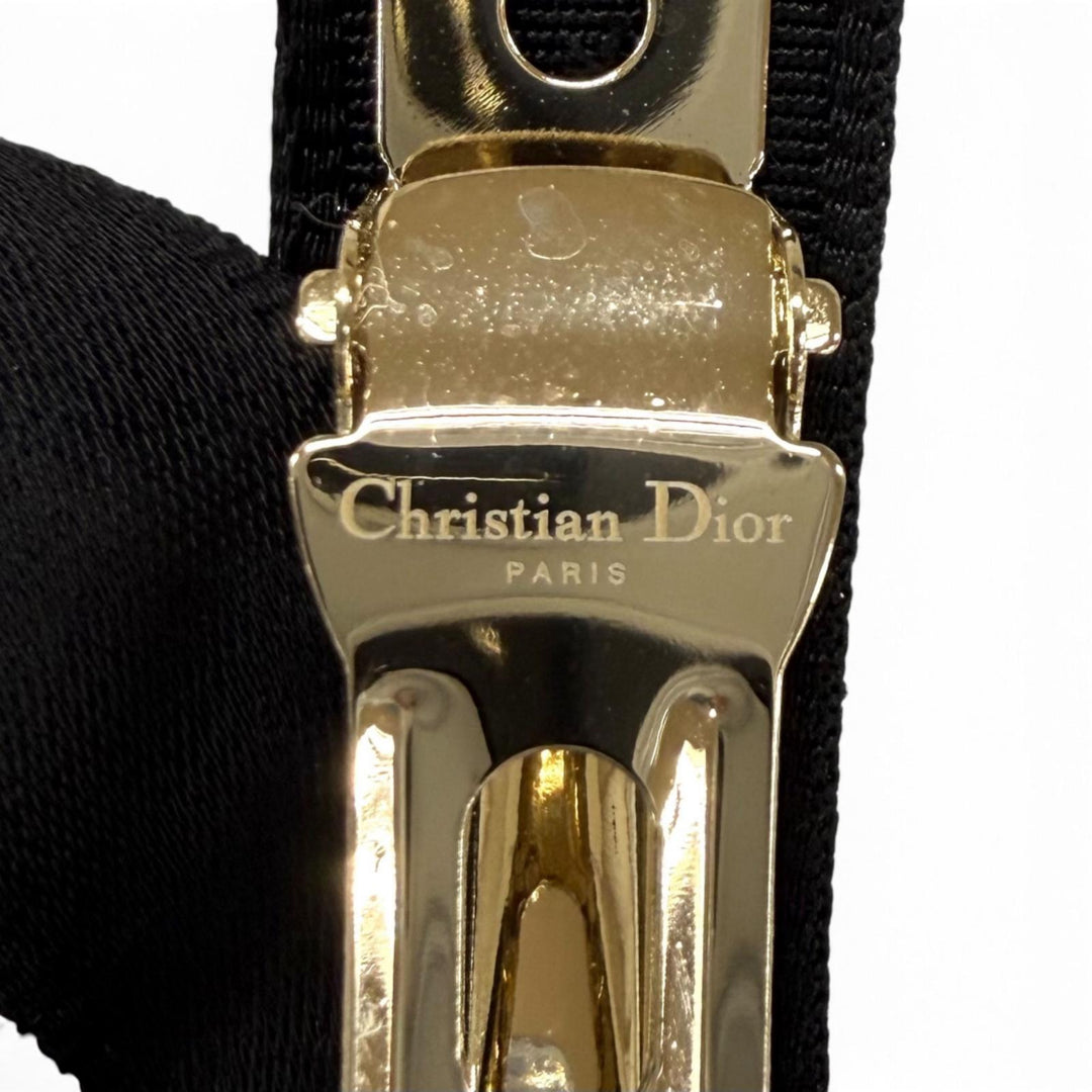 未使用品★Christian Dior クリスチャンディオール 45DT952E132 CDロゴ リボンバレッタ ブラック ゴールド金具 イタリア製 正規品 箱付き