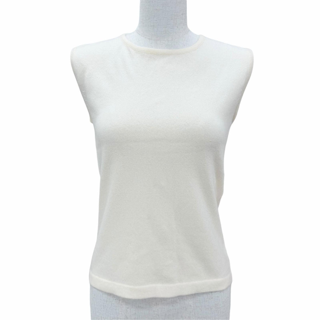 未使用品☆CHANEL シャネル ヴィンテージ 02A P19859 カシミヤ100％ ココマークボタン ノースリーブ ニット アイボリー 38 正規品