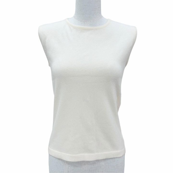 未使用品☆CHANEL シャネル ヴィンテージ 02A P19859 カシミヤ100％ ココマークボタン ノースリーブ ニット アイボリー 38 正規品