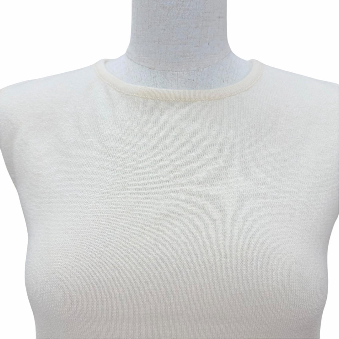 未使用品☆CHANEL シャネル ヴィンテージ 02A P19859 カシミヤ100％ ココマークボタン ノースリーブ ニット アイボリー 38 正規品