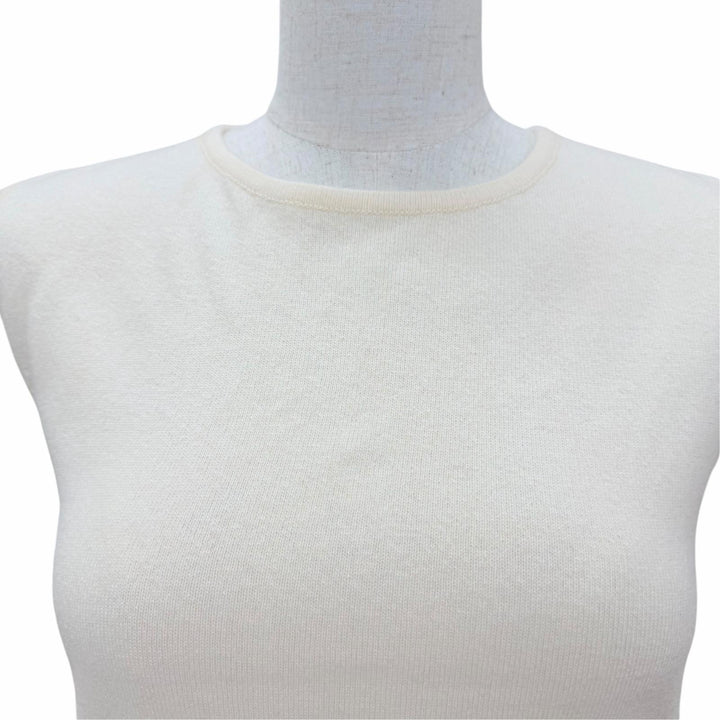 未使用品☆CHANEL シャネル ヴィンテージ 02A P19859 カシミヤ100％ ココマークボタン ノースリーブ ニット アイボリー 38 正規品