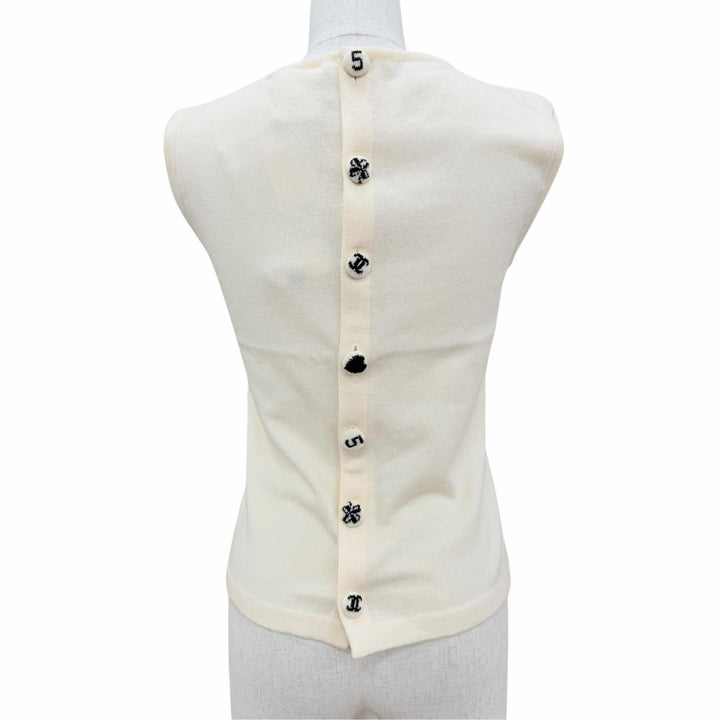 未使用品☆CHANEL シャネル ヴィンテージ 02A P19859 カシミヤ100％ ココマークボタン ノースリーブ ニット アイボリー 38 正規品