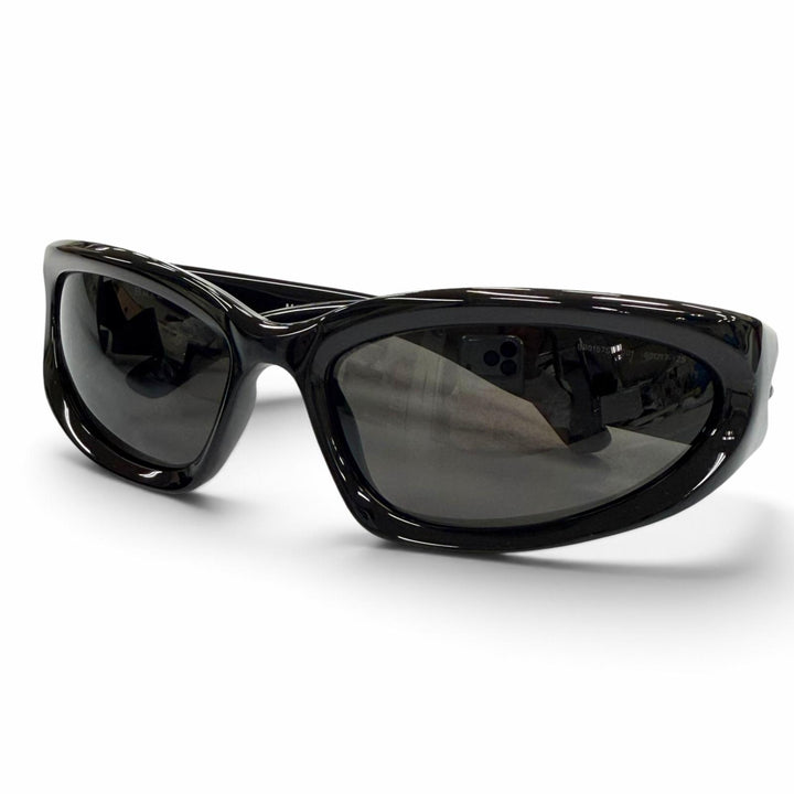 極美品▼BALENCIAGA バレンシアガ BB0157S SWIFT OVAL 現行品 オーバル アイウェア サングラス ブラック 65□17-125 度なし メンズ 箱付