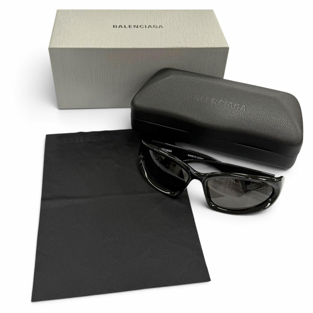 極美品▼BALENCIAGA バレンシアガ BB0157S SWIFT OVAL 現行品 オーバル アイウェア サングラス ブラック 65□17-125 度なし メンズ 箱付